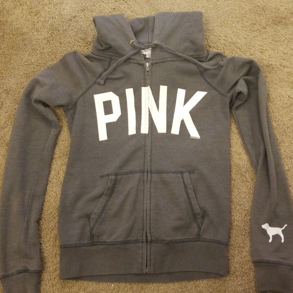 PINK Victoria's Secret Tops - Victoria's Secret PINK Logo Zip Up Hoodie